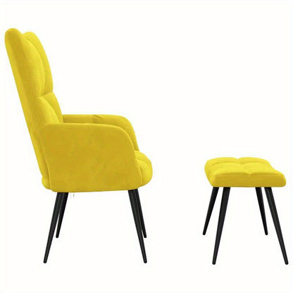 Fauteuil – Loungestoel – Relaxstoel – Zitstoel – Mustard Geel Fluweel – Inclusief Voetenbank – Afneembare Bekleding