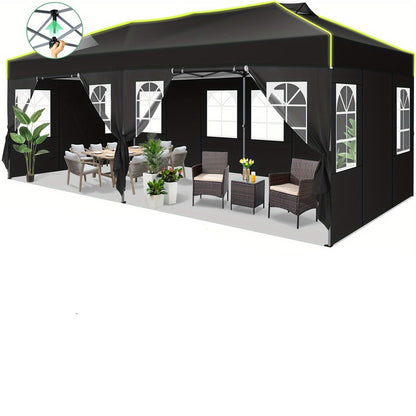 Partytent – Prieel – Tunneltent – Tuinfeest Tent – Overkapping Zwart – 3x6 Meter – Pop-up Met 6 Afneembare Zijwanden – One-Touch Snel Opzetten