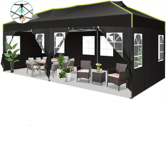 Partytent – Prieel – Tunneltent – Tuinfeest Tent – Overkapping Zwart – 3x6 Meter – Pop-up Met 6 Afneembare Zijwanden – One-Touch Snel Opzetten