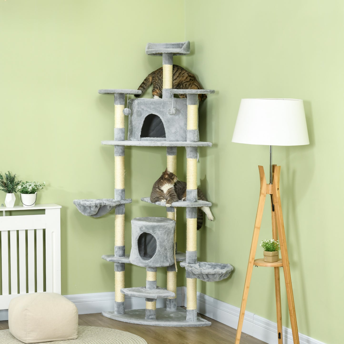 Krabpaal – Krabmeubel – Krabton – Kattenmeubel – Kattenklaar – Met 2 Hangmatten & Kattenholen – Stevig Sisal En Plush – Hoogte 200 cm