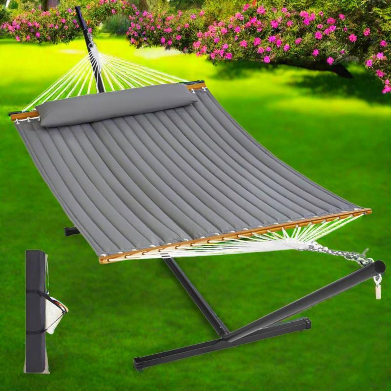 Dubbele Hangmat – Tweepersoons Hangmat – Tuin Hangmat – Camping Hangmat – Standaard Van Ijzer – Draagvermogen 217 Kg – Weerbestendig Polyester