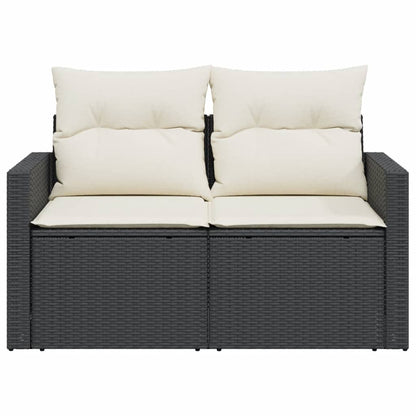 2-Persoons Tuinbank – Buitenbank – Rieten Bank – Loungeset Bankje – Tuinmeubel Bank – Weerbestendig Poly Rattan – Comfortabele Dikke Kussens – Zwart Frame Crème Kussens