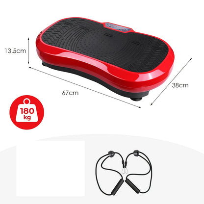 Vibratieplatform – Trilmachine – Balans Trainer – Fitnessplaat – Workout Machine – 120 Verstelbare Niveaus – Antislip Oppervlak – Met Afstandsbediening – Inclusief Trainingsband – Ultra Stil – Robuust IJzer – Rood Zwart