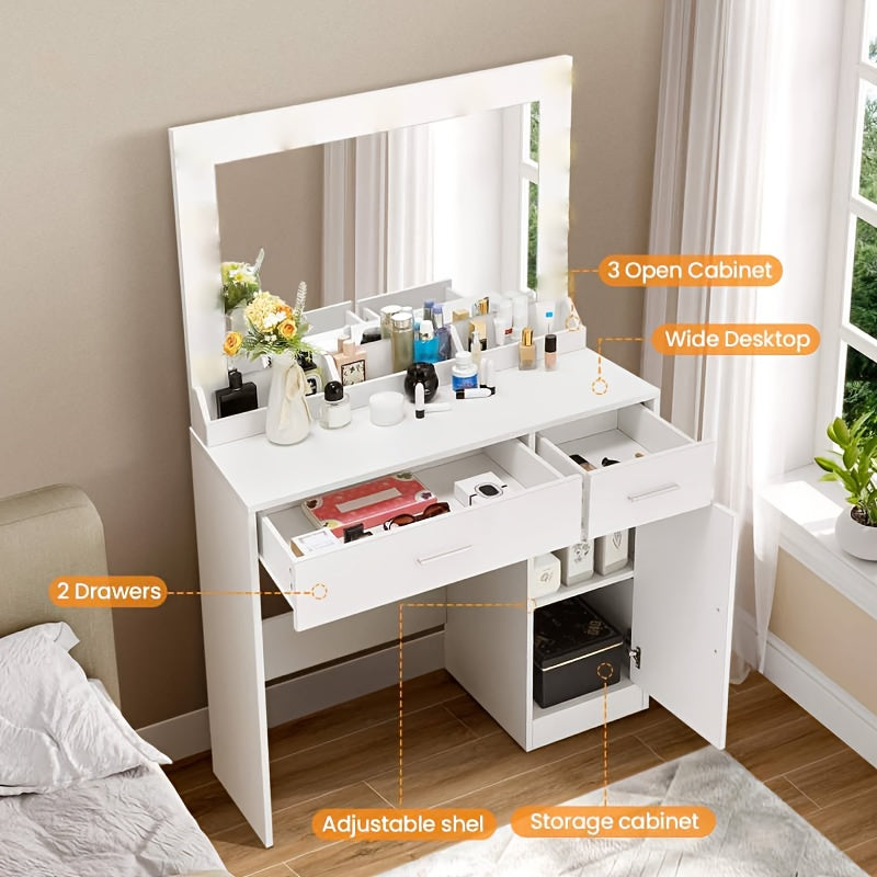 Make-up Tafel – Kaptafel – Schoonheidstafel – Beauty Meubel – Make-up Bureau Zwart – Grote Spiegel – Stevige Glasconstructie – Ruime Opberglades