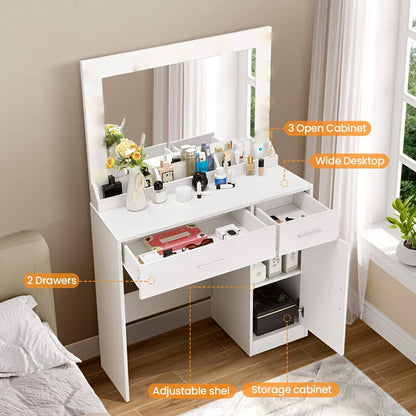 Make-up Tafel – Kaptafel – Schoonheidstafel – Beauty Meubel – Make-up Bureau Zwart – Grote Spiegel – Stevige Glasconstructie – Ruime Opberglades