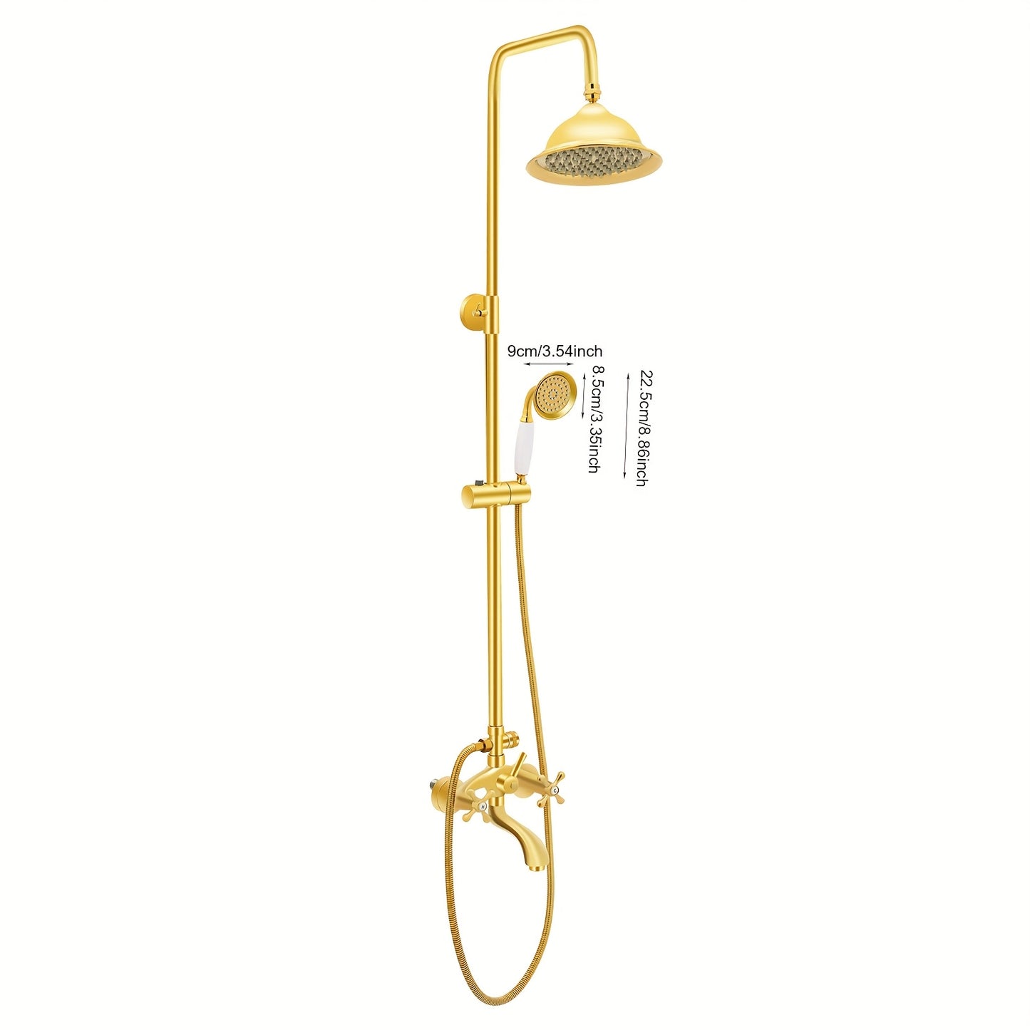 Doucheset – Douchekraan – Regendouche – Handdouche – Wandmontage – Antiek Messing – 3 Sproeistanden – 1,5 Meter Slang