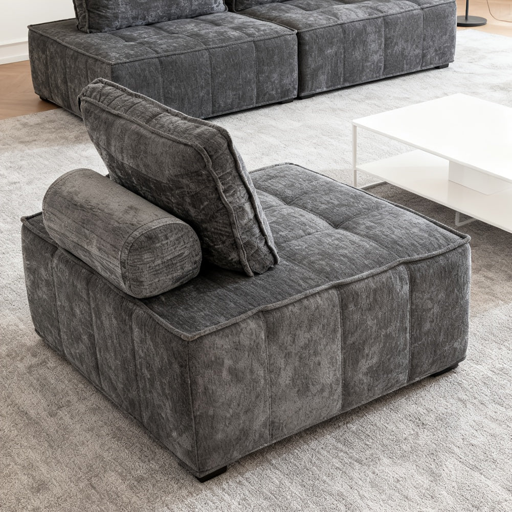 Bankbed – Slaapbank – Bedbank – Modulaire Sofa – Logeerbed – Chenille Bekleding Grijs – Ruimtebesparend Design – Eenvoudige Montage