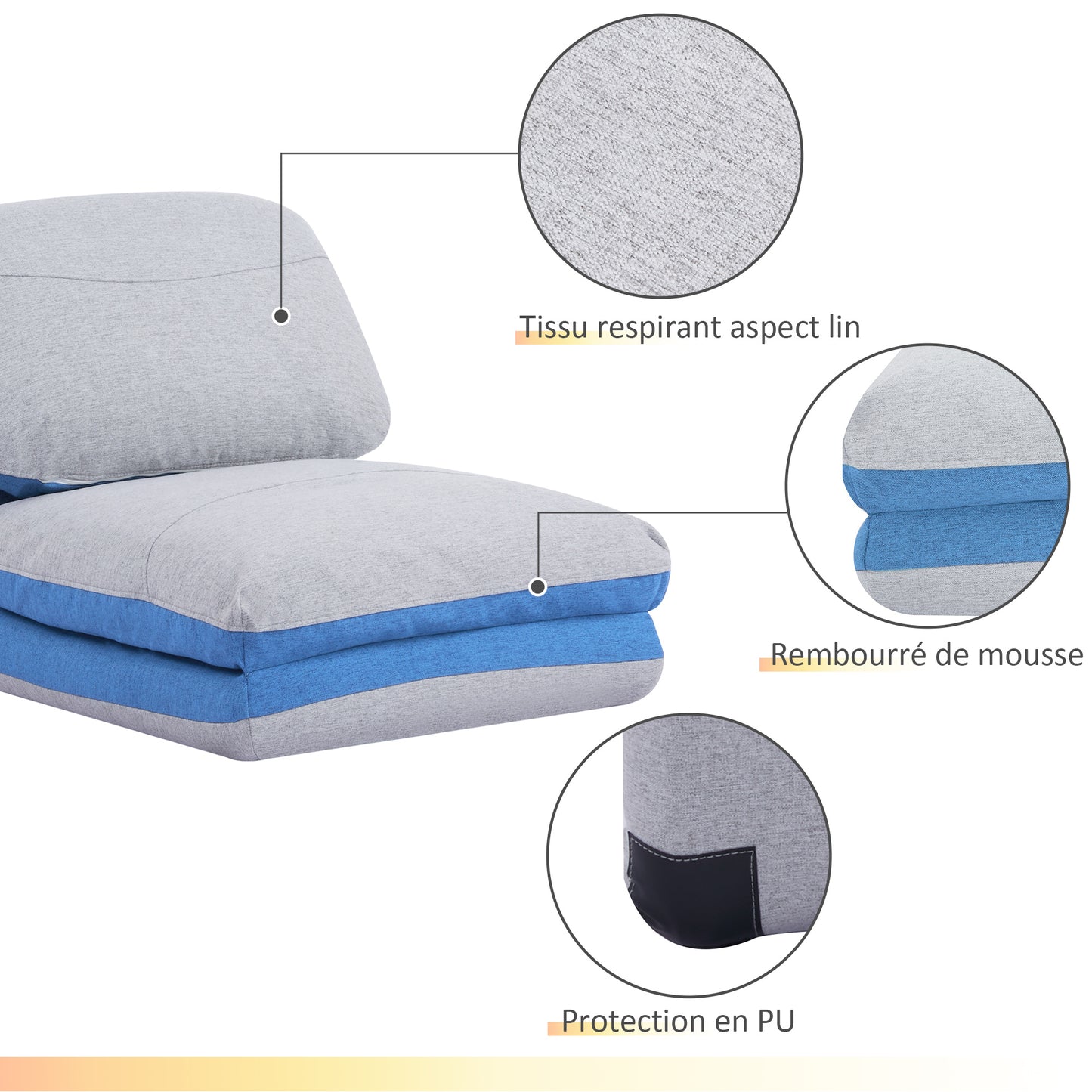 Klapstoel – Vouwstoel – Fauteuil – Slaapstoel – Relaxstoel – Verstelbare Rugleuning 5 Standen – Polyester Linnenlook Blauwgrijs