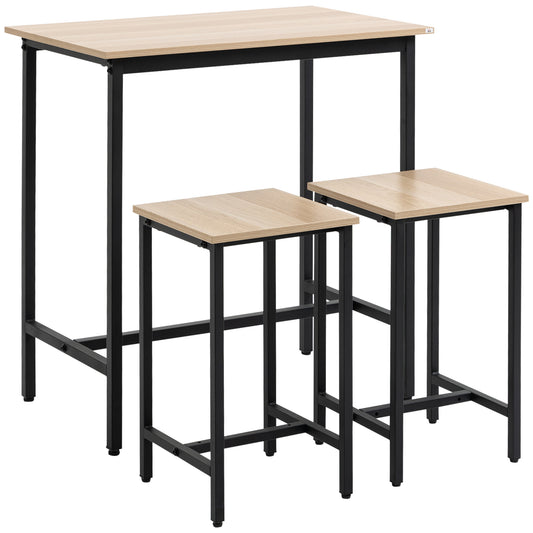 Industrieel Bar Tafel Set – Barset – Bartafel – Bistroset – Hoge Tafel Met Krukken – Natuurlijk Hout – Zwart Metalen Frame – Compact Formaat – Duurzaam Design