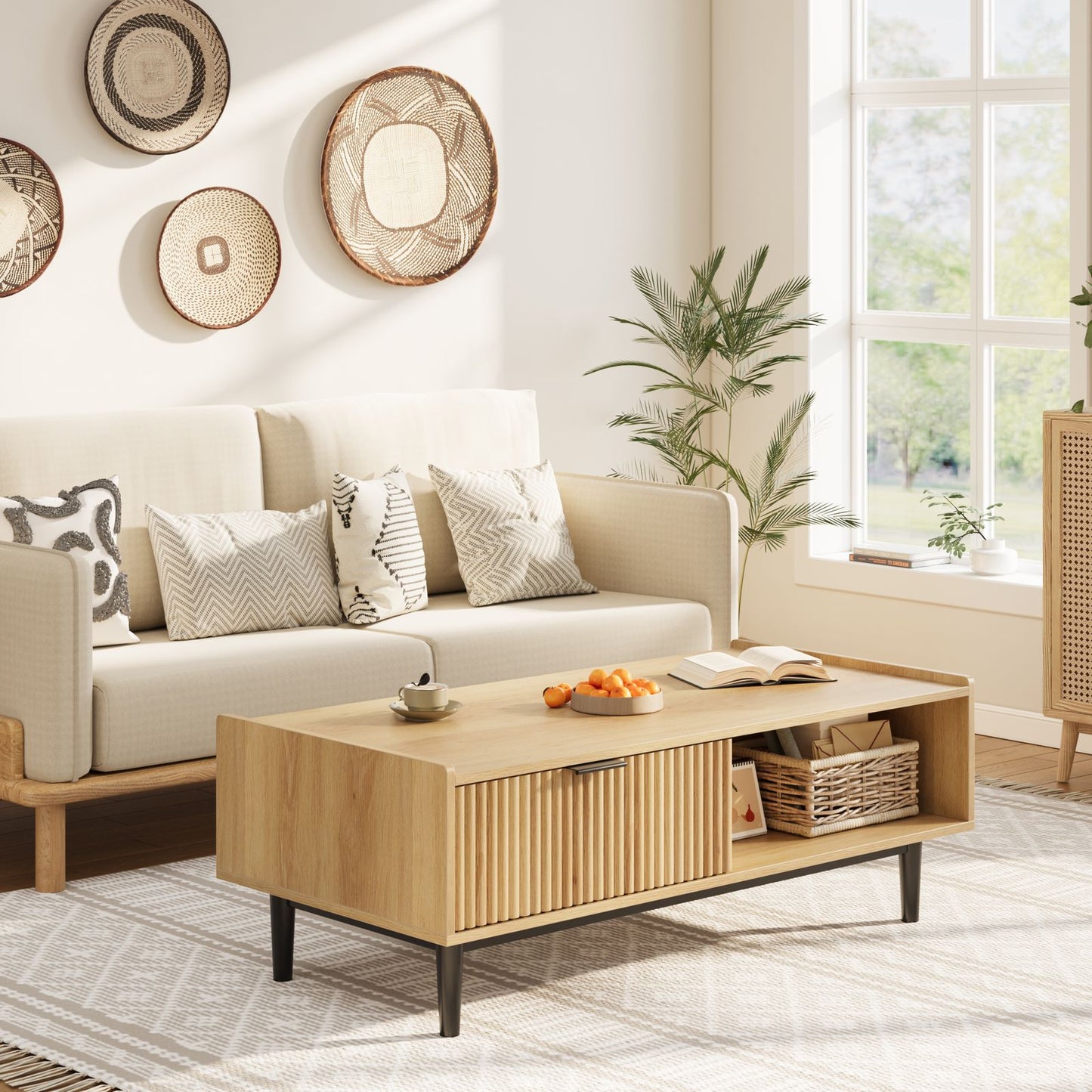 Buitenkoffietafel – Tuin tafel – Terras tafel – Balkon tafel – Salontafel – Massief hardhout – Twee opberglagen met laden