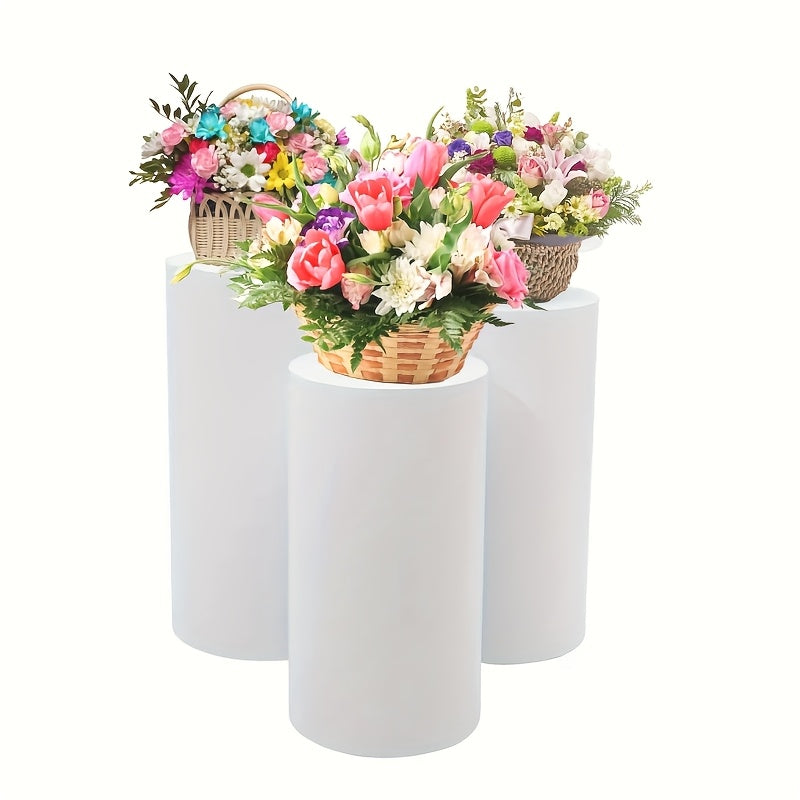 Displaystandaard – Presentatierek – Voetstuk – Podium – Cilindrisch – Set Van 3 – Metaal Wit – Draagkracht 20-30kg – Stabiel En Duurzaam