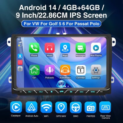 Multifunctionele 9 inch autoradio – Android car stereo – Multimedia speler – GPS navigatie – Carplay auto radio – Met DAB+ adapter en microfoon – IPS touchscreen – 4GB RAM 64GB opslag