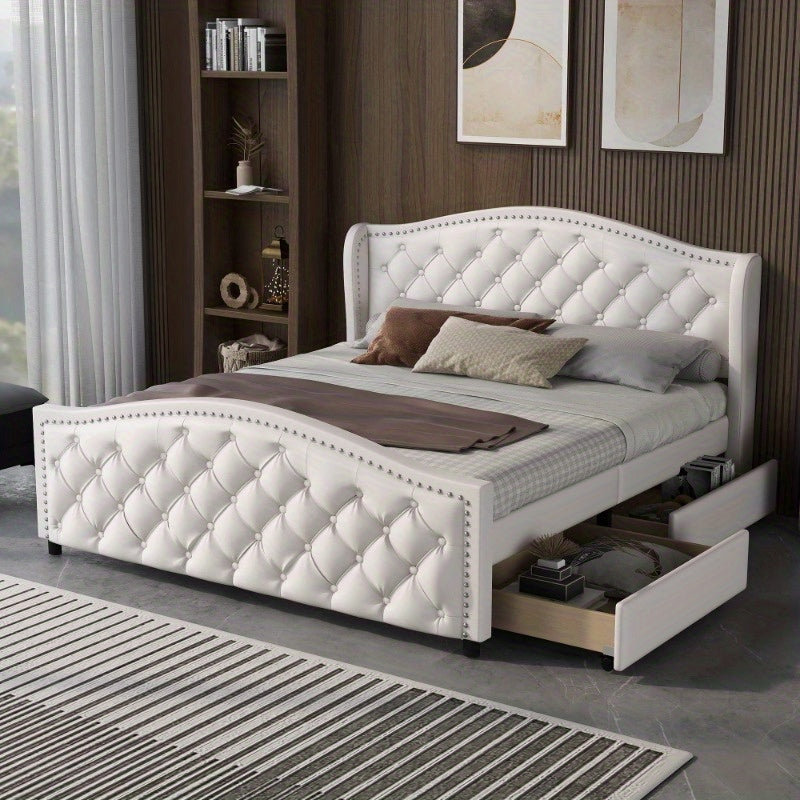 Polsterbett 140x200 cm – Gestoffeerd Bed – Tweepersoonsbed – Slaapbank – Guestbed – Met Metalen Frame – Tufted Hoofdbord – 2 Opberglades – Comfortabel & Stijlvol