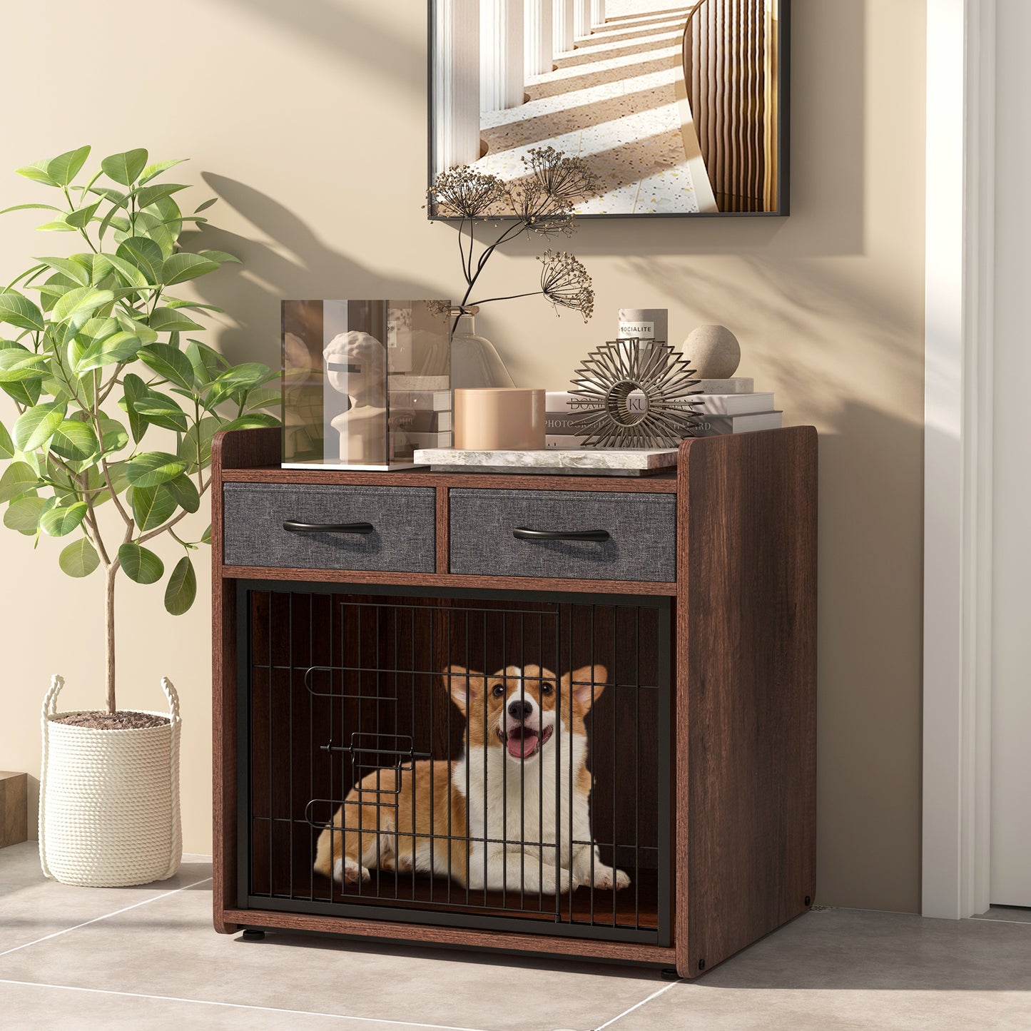 Hondenkennel – Hondenbench – Hondenkooi – Huisdierkooi – Binnengebruik – Industriële Stijl – Vergrendelbare Deur – Verstelbare Voetjes