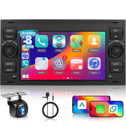 [6G+128G] 8-Core Android Car Radio for Ford Transit/ Fiesta/ Focus/ for Galaxy/ Mondeo/ C-Max/ S-Max Connect with Carplay Android Car, 17.78 cm Touchscreen with Bluetoo Navigation WiFi FM/ RDS Reversing, Incar Connectivity, V