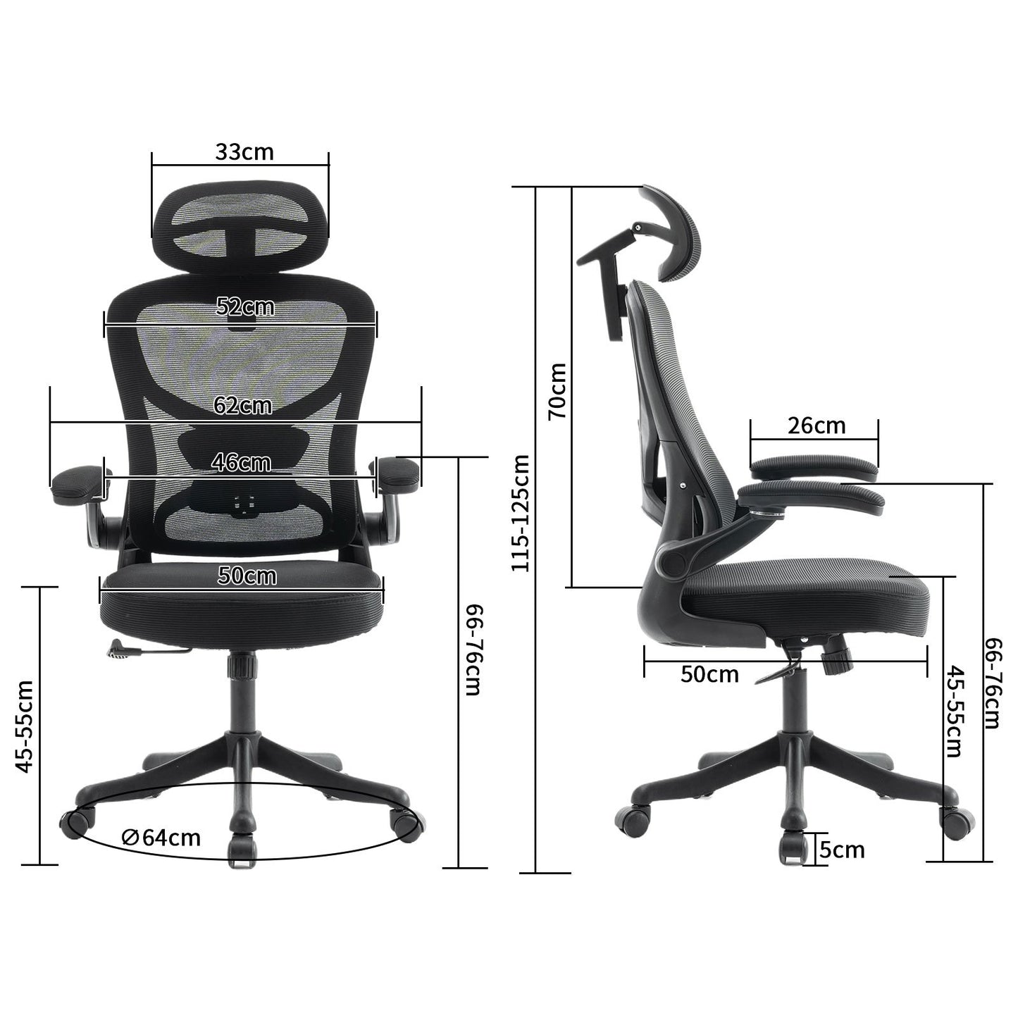 Ergonomic Office Chair, Desk Chair with Adjustable Headrest, Armrests, Lumbar Support, Swivel Chair, Rocker Function, Mesh Executive Chair, Back-Friendly, Office Chair 150 kg