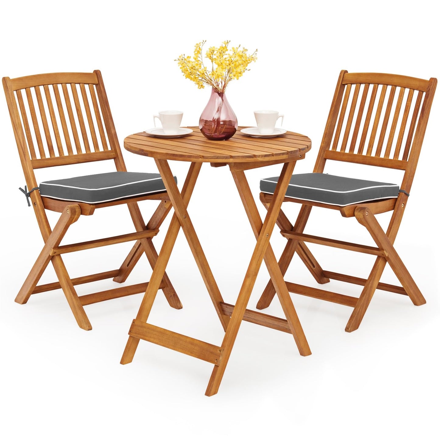 Balkontafelset – Balkontuinset – Bistroset – Tuinmeubelset – Terrasmeubel – Inklapbaar Acaciahouten Design – Inclusief Zachte Zitkussens