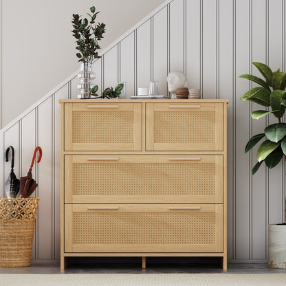 Rotan kast – Ladekast – Dressoir – Opbergkast – Commode – Hoogrendement – 4 Lades – Hout en Rotan – 80x80x38 cm