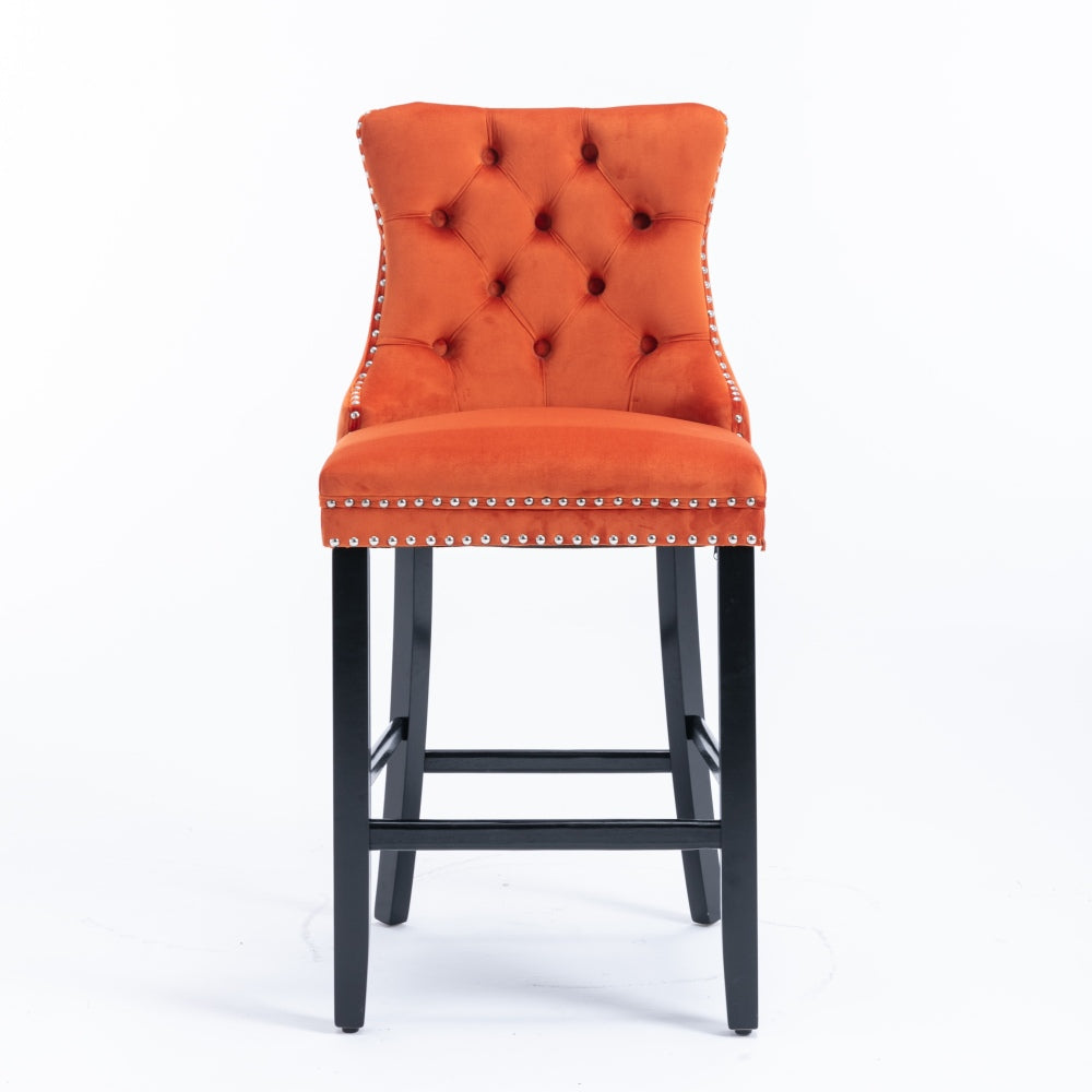 Barstoel – Barkruk – Barstoelen – Keukenstoel – Barkrukken – Set Van 2 – Modern Oranje Velvet – Hoog Rugleuning – Houten Poten – Verstelbare Zithoogte – Comfortabele Kussens – 136 kg Draagvermogen