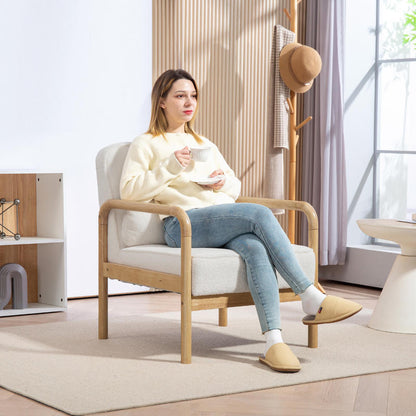 Fauteuil – Stoel – Relaxfauteuil – Loungestoel – Witte Gestoffeerde Fauteuil – Rubberwood Frame – Queen Anne Rugleuning – Foamgevulde Armleuningen – Eenvoudige Montage