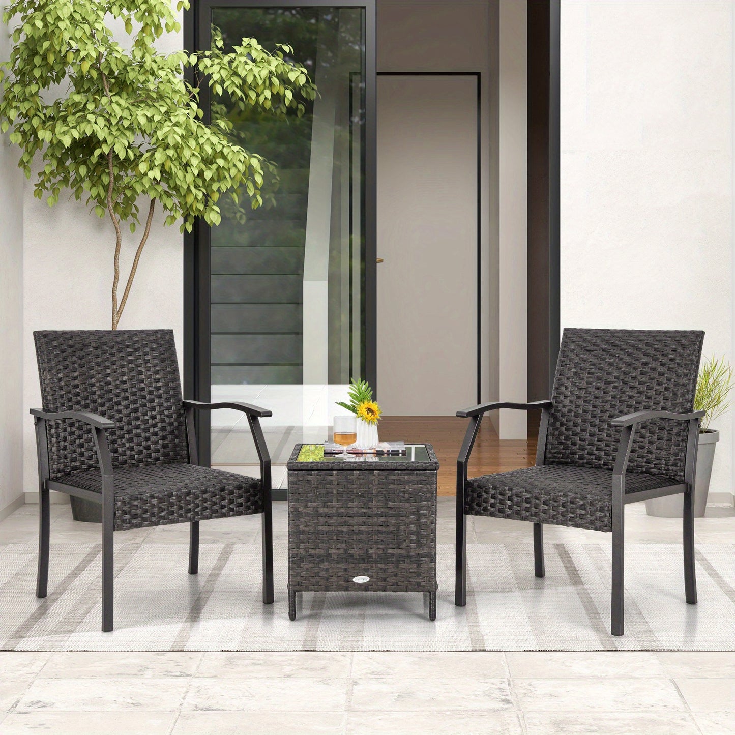 Balkonset – Tuinset – Bistroset – Loungeset – Balkonmeubels – 3-delig Rattan – Weerbestendig PE Rattan – Comfortabele Snel Droge Kussens