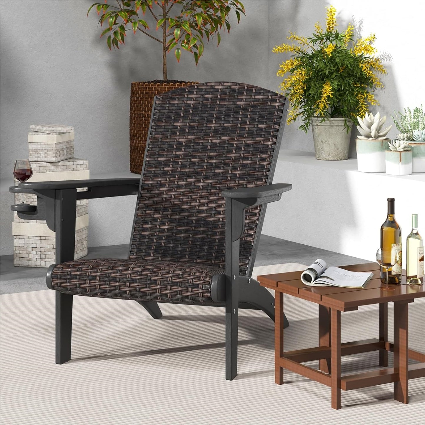 Adirondack Tuinstoel – Tuinstoel – Buitenstoel – Balkonstoel – Loungestoel – HDPE Frame – Comfortabel Gevuld Rattan