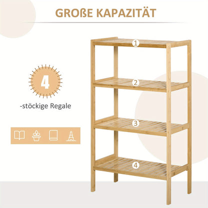 Bamboekast – Opbergkast – Boekenkast – Opbergplank – Kast – 4-laags – Natuurlijk Bamboe – 62x33x112 cm – Duurzaam & Ruim