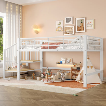 Hoogslaper – Kinderbed – Eenpersoonsbed – Hoogbed – Stapelbed – Wit – 90x200 cm – Ruimtebesparend Design – Opbergtreden Zonder Hout