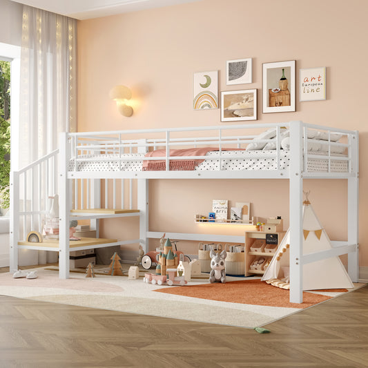 Hoogslaper – Kinderbed – Eenpersoonsbed – Hoogbed – Stapelbed – Wit – 90x200 cm – Ruimtebesparend Design – Opbergtreden Zonder Hout