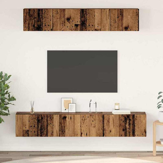 Tv-meubel – Tv-meubelset – TV-kast – Opbergmeubel – Woonkamermeubel – Oud Hout Bruin – 5-delig – Bewerkt Hardhout – Ruime Opbergruimte – Modern Minimalistisch Design