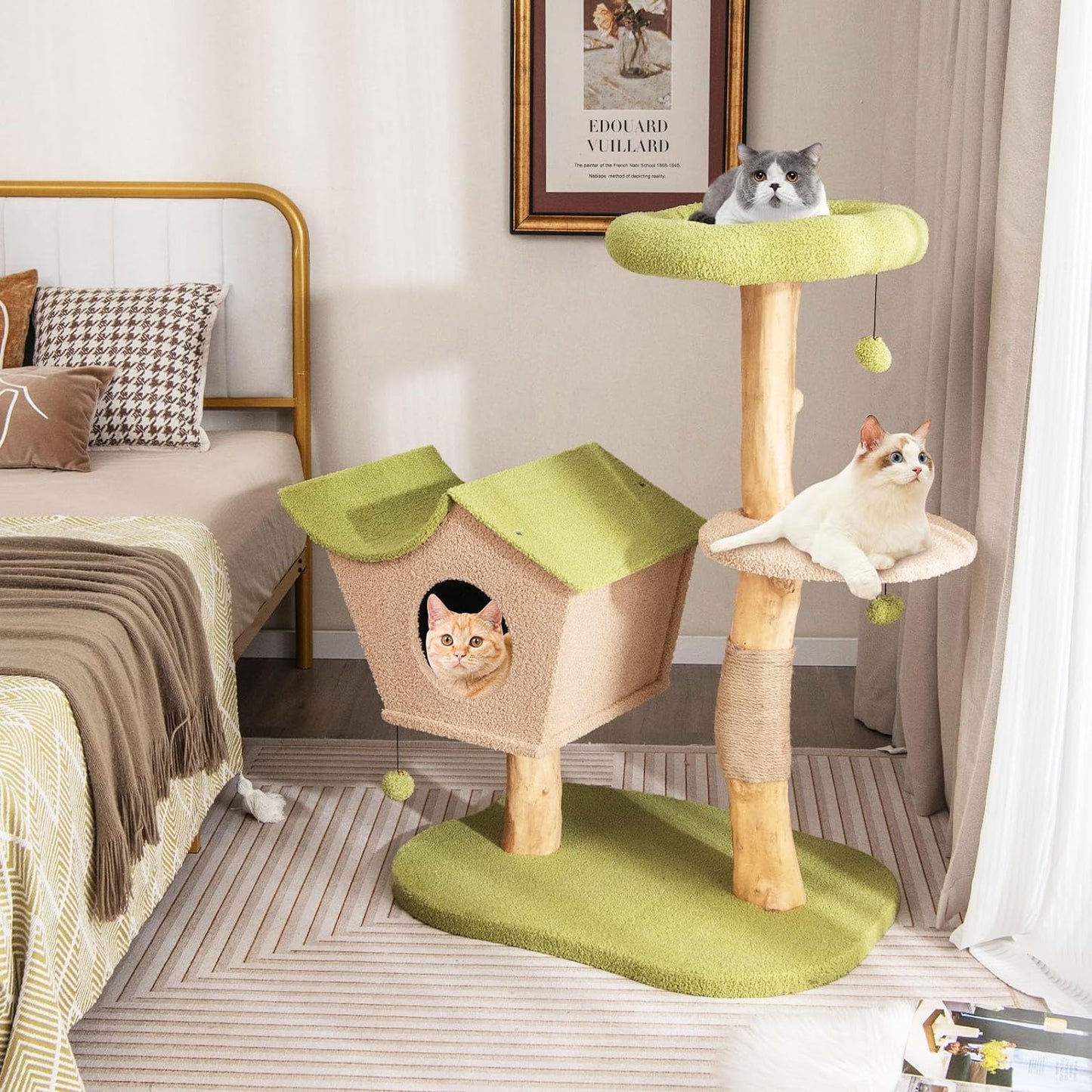 Krabpaal – Kattenkrabpaal – Kattenpaal – Kattenboom – Kattenhuis – 110 cm Hoog – Houten Frame Met Jute Bekleding