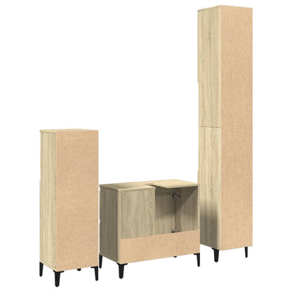 Badkamermeubelset – Badmeubel – Wastafelmeubel – Onderbouwkast – Spiegelkast – Sonoma Eiken Kleur – Duurzaam Hout Met Metalen Poot