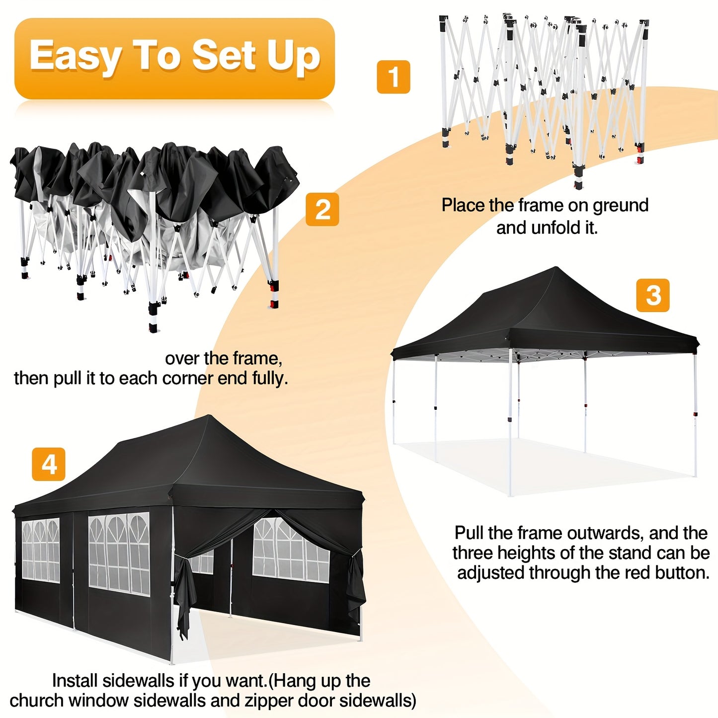 Partytent – Paviljoen – Feesttent – Tuintent – Overkapping – 3x6 Meter – Pop-Up Met Afneembare Zijkanten – Stevig Metalen Frame