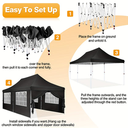 Partytent – Pop-up Tent – Paviljoen – Feesttent – Tuintent – 3x3 m – 6 Afneembare Zijwanden – Lichtgewicht Aluminium Frame – Bark Blue
