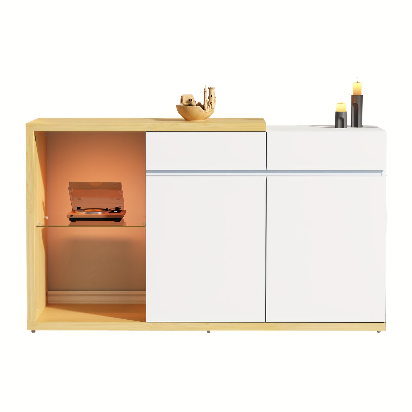Dressoir – Sideboard – Opbergkast – Ladekast – Woonkamerkast – Wit – Multifunctioneel – 120 cm Breed – Hout en Spaanplaat – 2 Deuren en 2 Lades