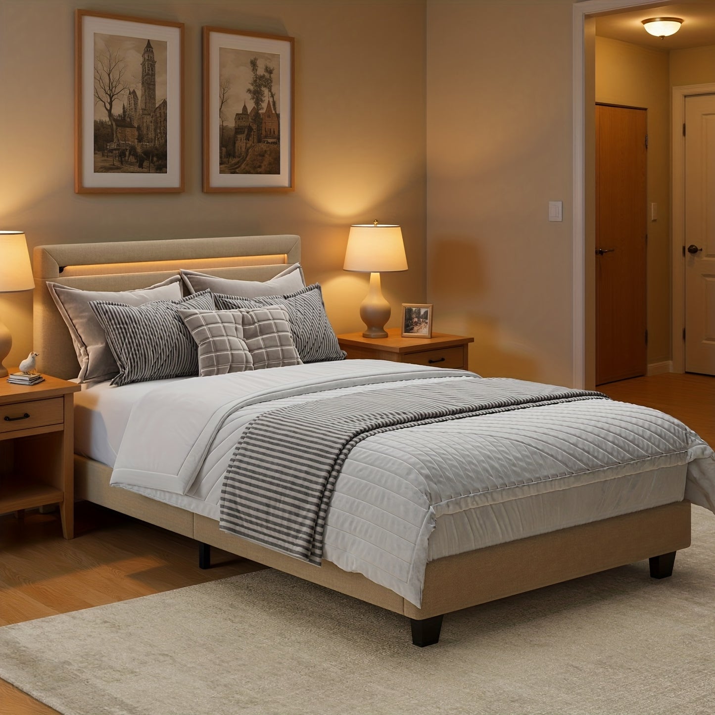 Bedframe – Gestoffeerd Bed – Eenpersoonsbed – Tweepersoonsbed – Boxspringbed – Modern Ontwerp – 90x200 cm – Gevoerd Hoofdbord – Stevig & Eenvoudig Montage