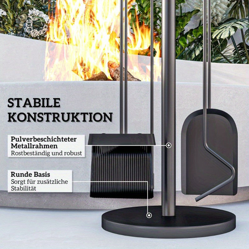Open Haard Gereedschap Set – Haard Accessoires – Haardborstel – Haardkrabber – Haard Tang – Robuust Metaal – Elegant Gebogen Design