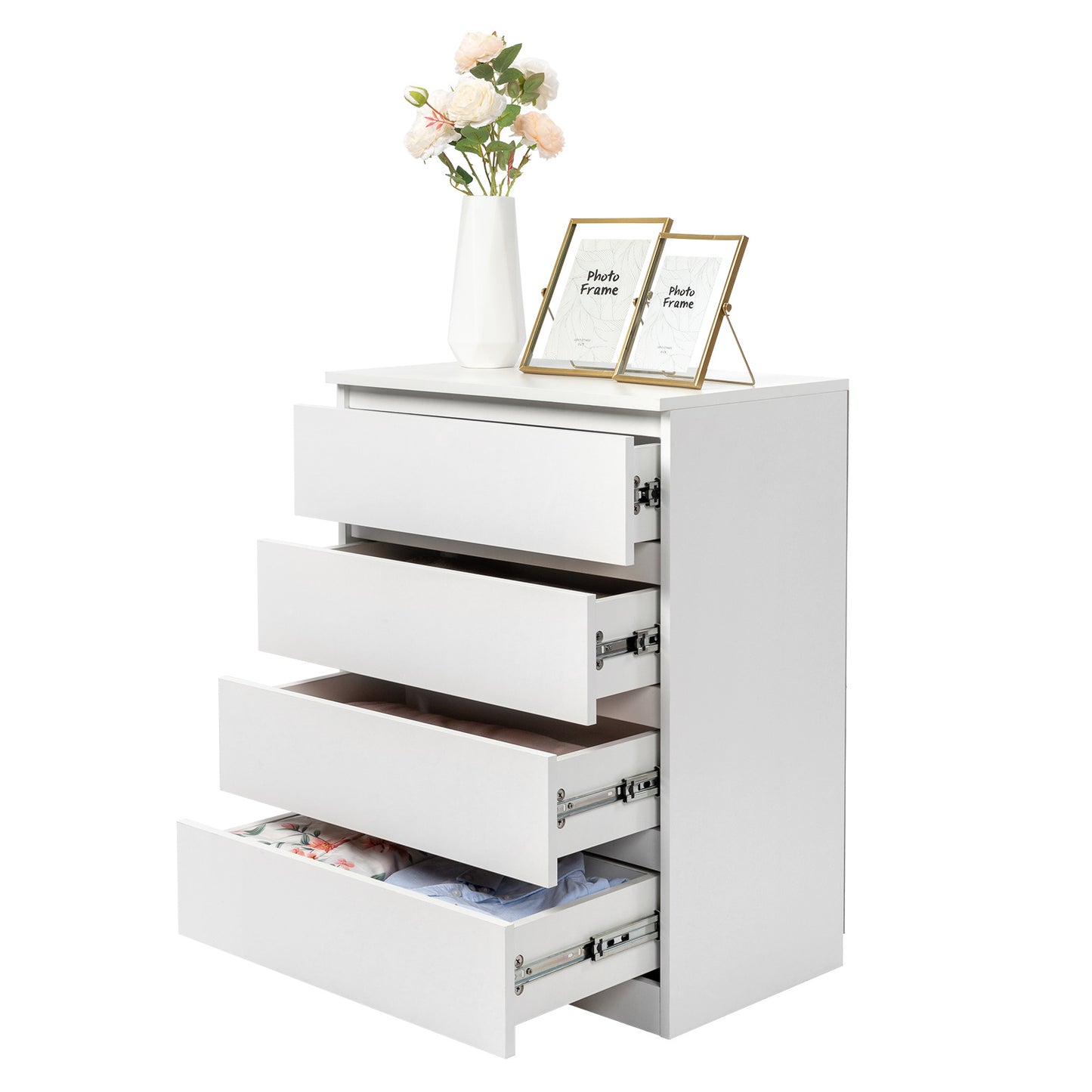 4-Ladenkast – Ladekast – Opbergkast – Dressoir – Ladenblok – Wit – Compact Design – Ingebouwde Handgrepen