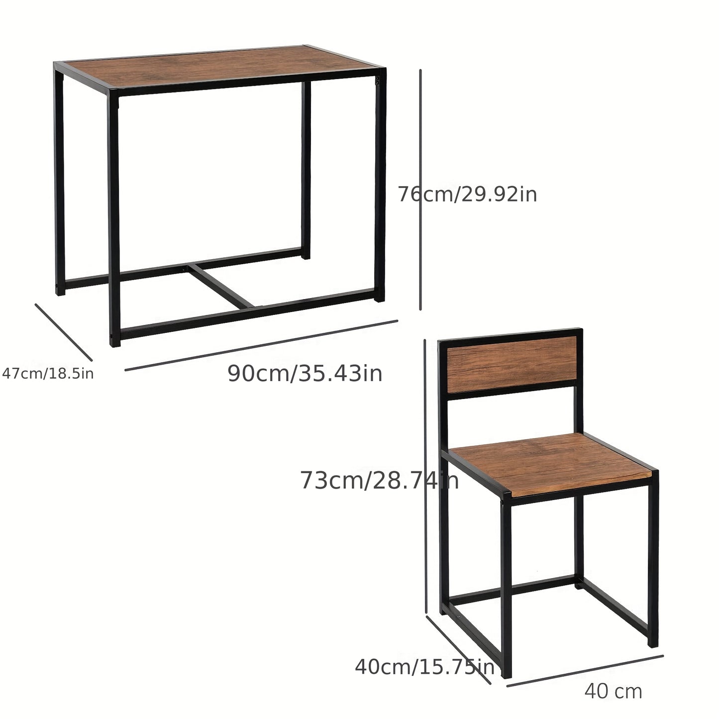 Eetkamerset – Eettafel met 2 Stoelen – 3-Delige Set – Keukentafelset – Woonkamermeubilair – Natuurlijke Kleur – Compact Formaat – Duurzaam Metaal