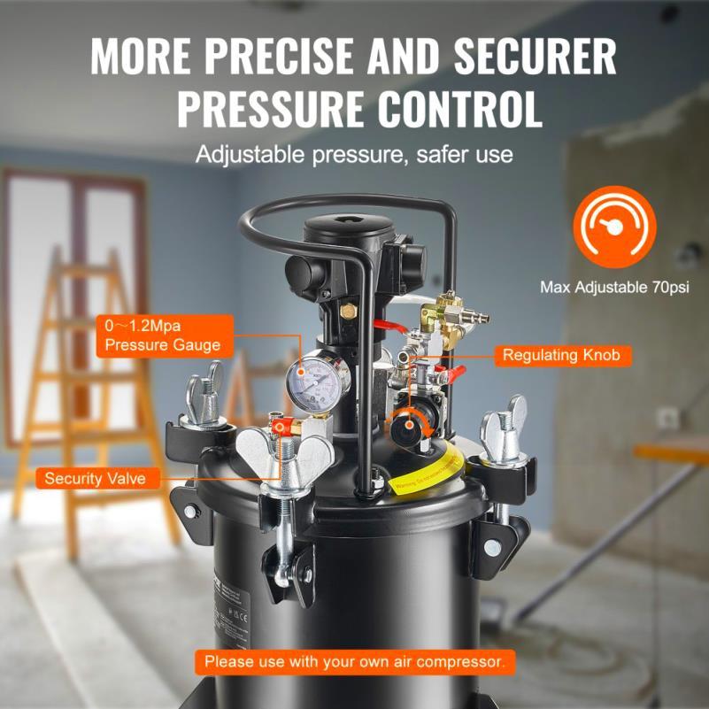 Automatische Spuitpot – Verfspuit – Drukpot – Spuitmeubel – Verfstainer – 10 Liter Inhoud – Automatische Roerfunctie met 70 PSI Druk