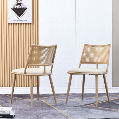 Set of 2 Modern White Rattan Dining Chairs - Lightweight Wicker-like Indoor/Outdoor Furniture with Natural Beige Backrest &, -Compatible (No Padding), Sturdy Metal-Free Frame for, Balcony, - Easy Assembly