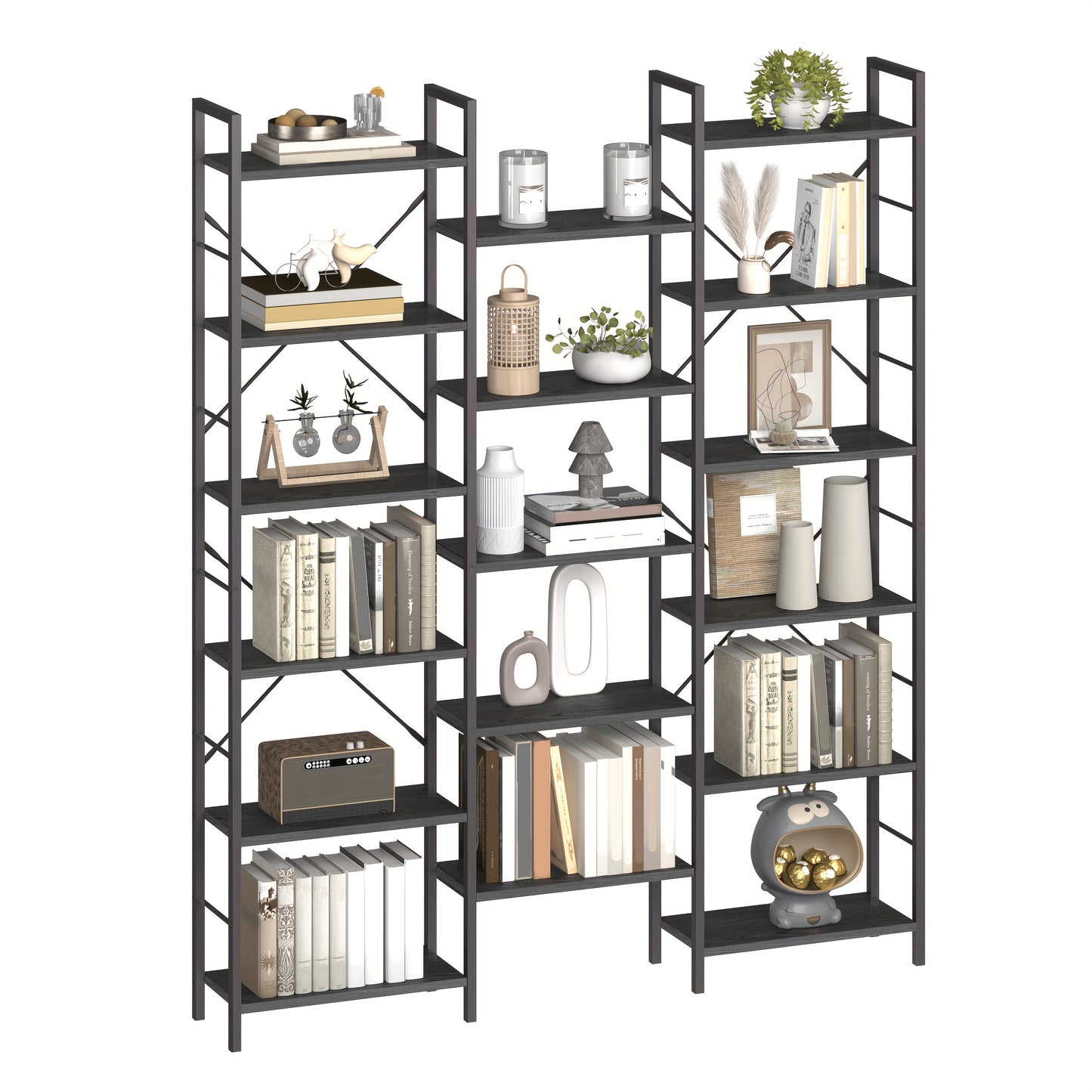 Boekenkast Zwart – Boekrek – Vakkenkast – Stellingkast – Opbergkast – 17 Planken Verstelbaar – Max. 340 kg Belastbaar – 24x152x186 cm