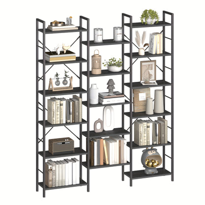 Boekenkast Zwart – Boekrek – Vakkenkast – Stellingkast – Opbergkast – 17 Planken Verstelbaar – Max. 340 kg Belastbaar – 24x152x186 cm