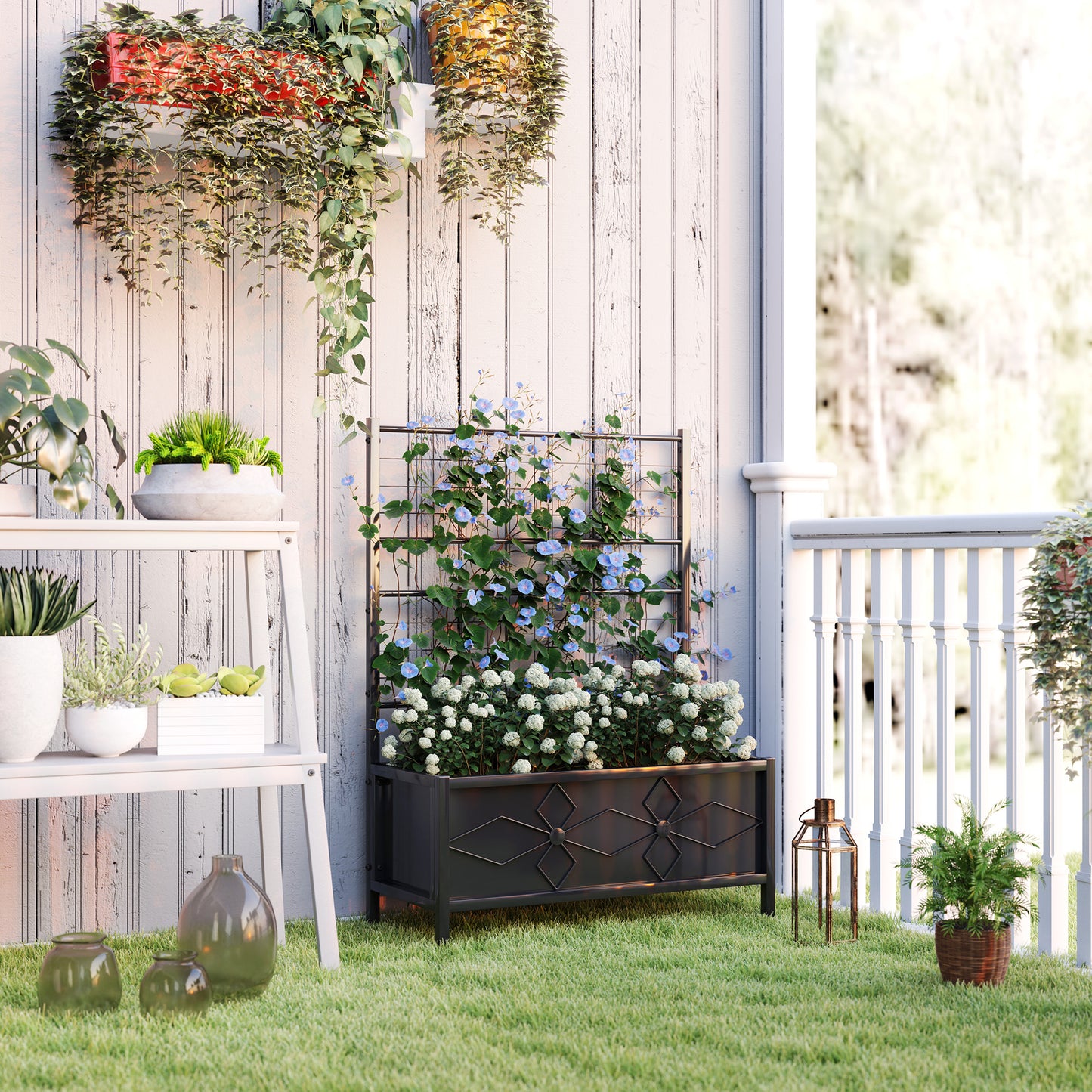 Verhoogde Plantenbak – Tuinbak – Bloembak – Moestuinbak – Balkonbak – Klimrek – Verzinkt Staal – Drainagegaten – Zwart – 90x40x120 cm
