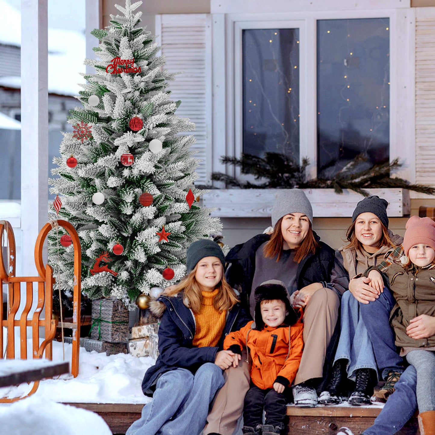 Kunstkerstboom – Kunstkerstboom Met Verlichting – Kunstboom – Kerstboom – Kerstdecoratie – 225 cm Hoog – Sneeuweffect Met Warm Witte LED’s – PE en PVC Takken