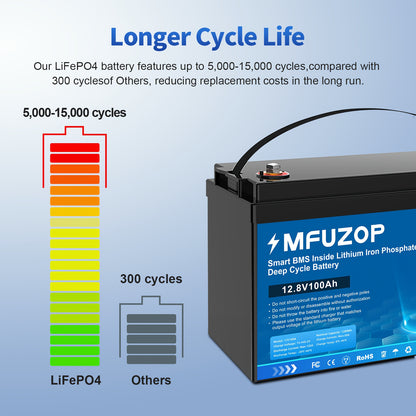 12V 100Ah LiFePO4 Accu – Lithium Batterij – Deep Cycle Accu – Solar Accu – Camper Accu – Slimme BMS – 100A Snelladen – Lange Levensduur