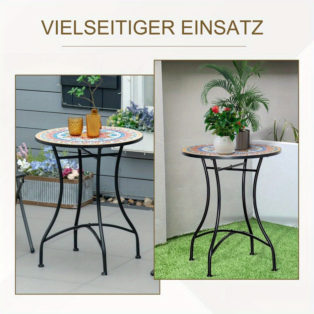 Bistrotafel – Tuintafel – Balkontafel – Bijzettafel – Buiten tafel – Ronde Mozaïek tafel – Inklapbaar aluminium frame – Ø 60 cm compact design