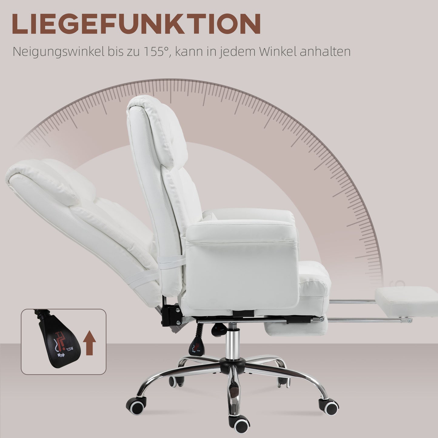 Ergonomische Bureaustoel – Bureaustoel Met Voetsteun – Kantoorstoel – Werkstoel – Taakstoel – Wit – Verstelbare Hoogte 48-56 cm – Kantelbare Rugleuning