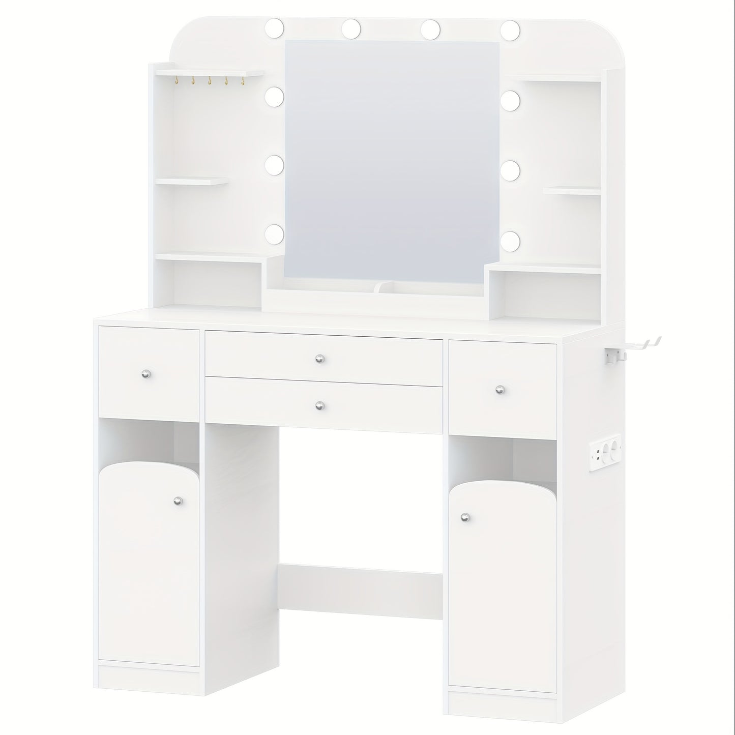Make-up Tafel – Kaptafel – Make-up Organizer – Cosmeticatafel – Schminktafel – Verstelbare LED Verlichting – Haardrogerhouder – 108 cm Breed – 2 Lades & 2 Kasten - Wit