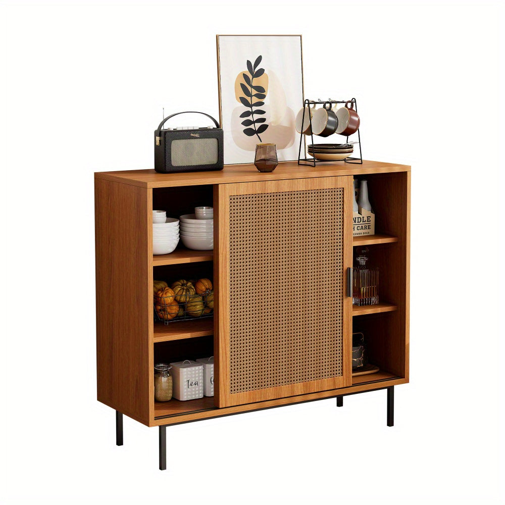 Dressoir – Buffetkast – Ladekast – Opbergkast – Kast – Modern Landelijk Design – 2 Schuifdeuren – Verstelbare Plank – Massief Hardhout – Vrijstaand – Ruimtebesparend – Open Plank – Duurzaam